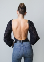 Judith black flocked sleeves Bodysuit (limited edition)