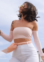 Light Pink Ribbed sleeve Andrea top