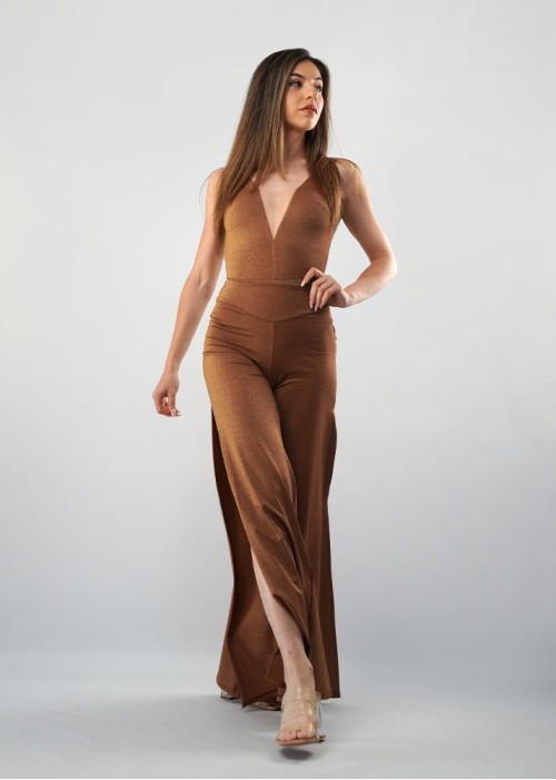 Pantalón aberturas chocolate lurex