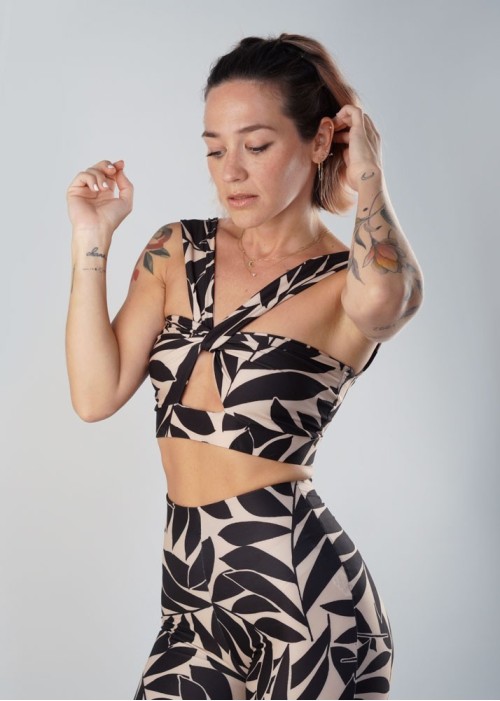 Inés black leaves top (recycled)