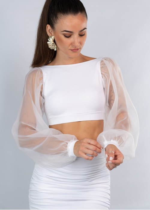 Top Judith blanco con mangas organza