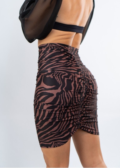 Ruched zebra walnut skirt